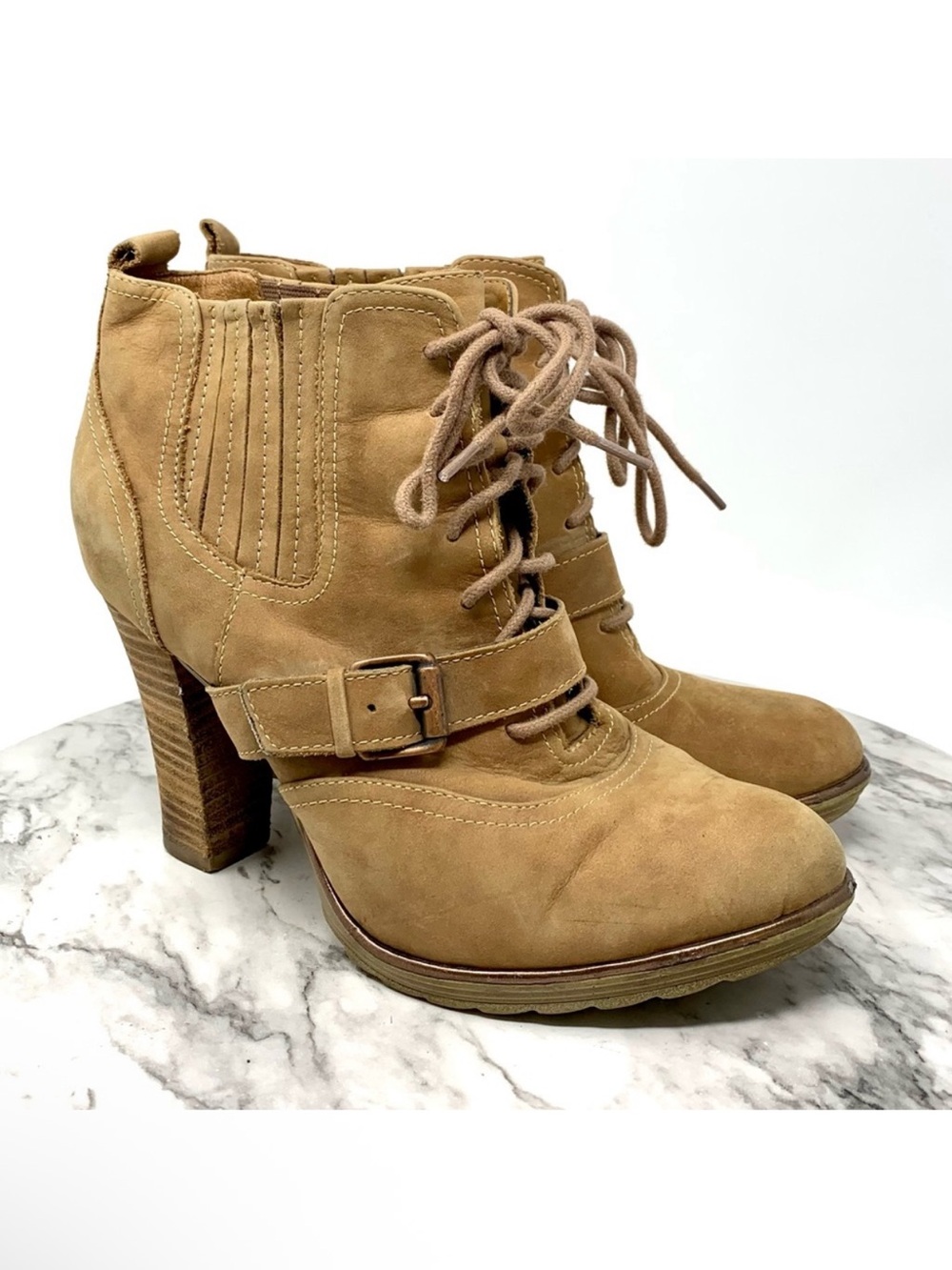 Sofft Windsor Lace Up Brown Nubuck Boots 8.5 Classic Moto Preppy Festival Sporty